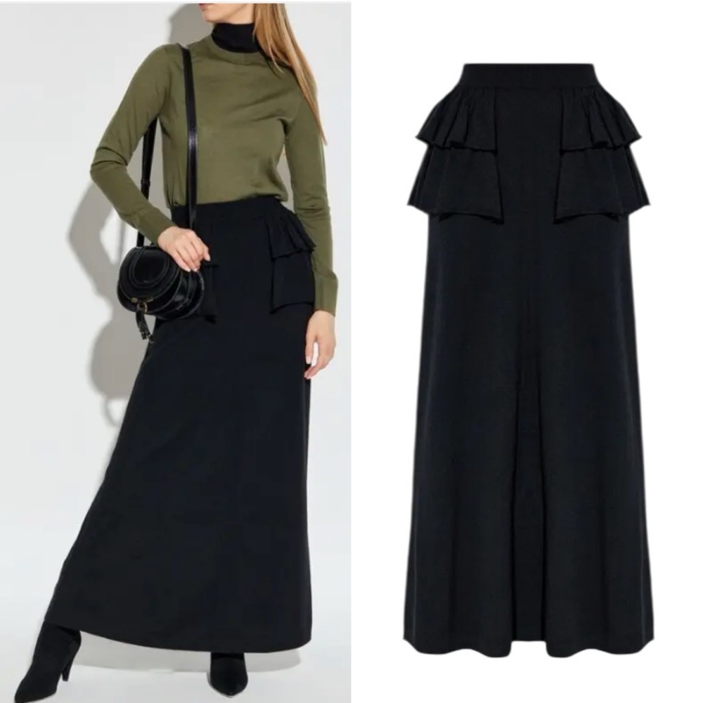 Lisa Yang Layered Ruffled Cashmere Maxi Skirt in Black Size M